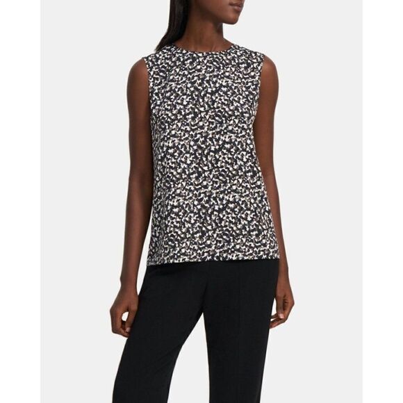 New Theory | Straight Shell Top in Painted Dot Satin - Picture 1 of 8